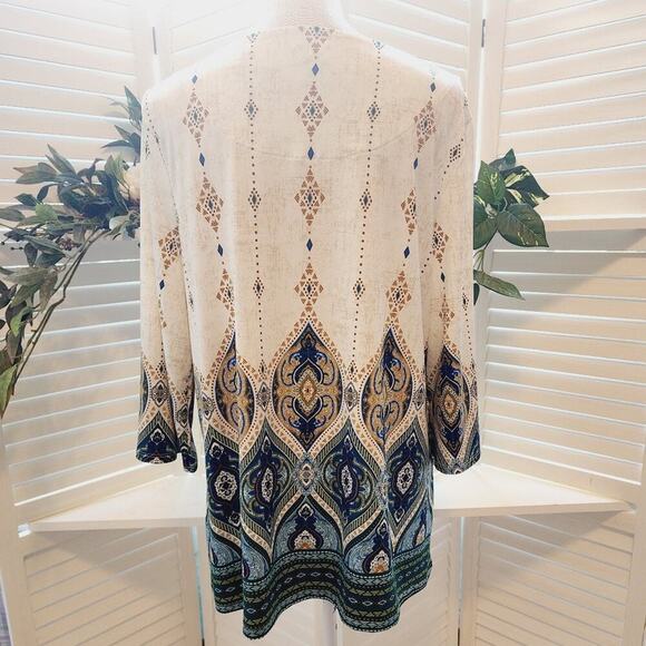 CHICOS GEOMETRIC TEAL BROWN TUNIC SIZE 2P (LARGE) - Picture 2 of 6